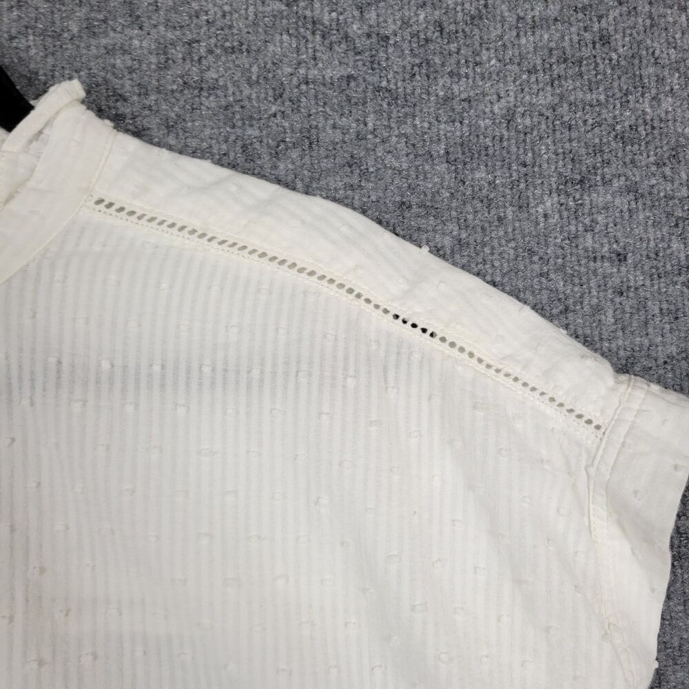 PILCRO Oversized Ruffled Blouse White Swiss Dot Striped Button Up Top SIZE XL - Picture 8 of 15